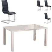 Stoły z krzesłami - Zestaw Stół Ronald 120 + Krzesła K-104 Halmar 6, Czarny / Biały Eco Skay, Biały - miniaturka - grafika 1