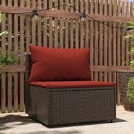 Ławki ogrodowe - vidaXL Środkowy moduł sofy z poduszkami, brązowy, polirattan - miniaturka - grafika 1