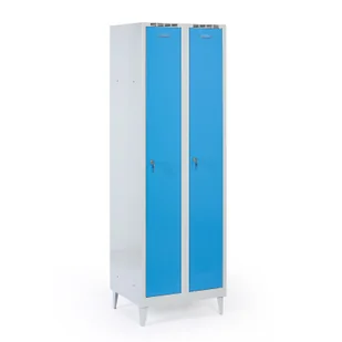 Metalowa szafka ubraniowa na nogach, 2-drzwiowa, 1920 x 600 x 500 mm, zamek cylindryczny, drzwi niebieske - Szafki biurowe - miniaturka - grafika 1