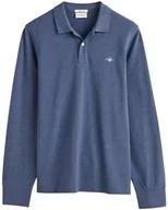 Koszulki męskie - GANT Męska koszulka polo Reg Shield Ls Pique Rugger, Dark Jeansblue melanż, M - miniaturka - grafika 1