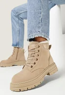 Botki damskie - Ciemnobeżowe Traperki Mocno Ocieplone z Dodatkowym Sznurowaniem Lakyta - miniaturka - grafika 1