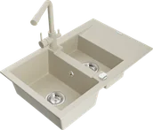 Zlewozmywaki z baterią - Mexen Gaspar zlewozmywak granitowy 1,5-komorowy z ociekaczem i baterią kuchenną Duero, beżowy - 6507-69-671600-69 - miniaturka - grafika 1