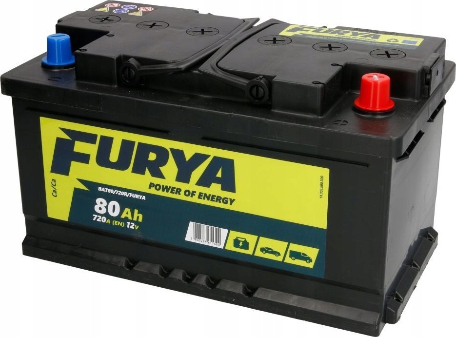 Akumulator FURYA 12V 80Ah/720A P+ biegun standardowy 315x175x175 B13 - stopka o wysokości 10.5 mm rozruchowy