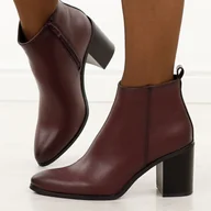 Botki damskie - Bordowe skórzane botki damskie na słupku Sergio Leone Bt25380-S - miniaturka - grafika 1