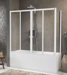 Novellini Aurora 2AV4 Parawan czteroczęściowy rozsuwany 138-144x150 cm profile białe szkło przezroczyste AURORA2AV138-1A - Parawany nawannowe - miniaturka - grafika 1