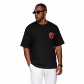 Koszulki męskie - Męska bawełniana koszulka z ozdobnym nadrukiem - czarna V1 OM-TSCT-0290 S - miniaturka - grafika 1