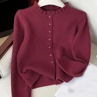 Swetry damskie - TEMU Rachel Crab - Elegancki Kardigan w Stylu Francuskim dla Kobiet, Styl Jesień/, Miękki i Wdzięczny z Falbanką - miniaturka - grafika 1