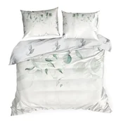 Pościel - Pościel satynowa 220x200 Juliet biała miętowa liscie Premium 25 - miniaturka - grafika 1