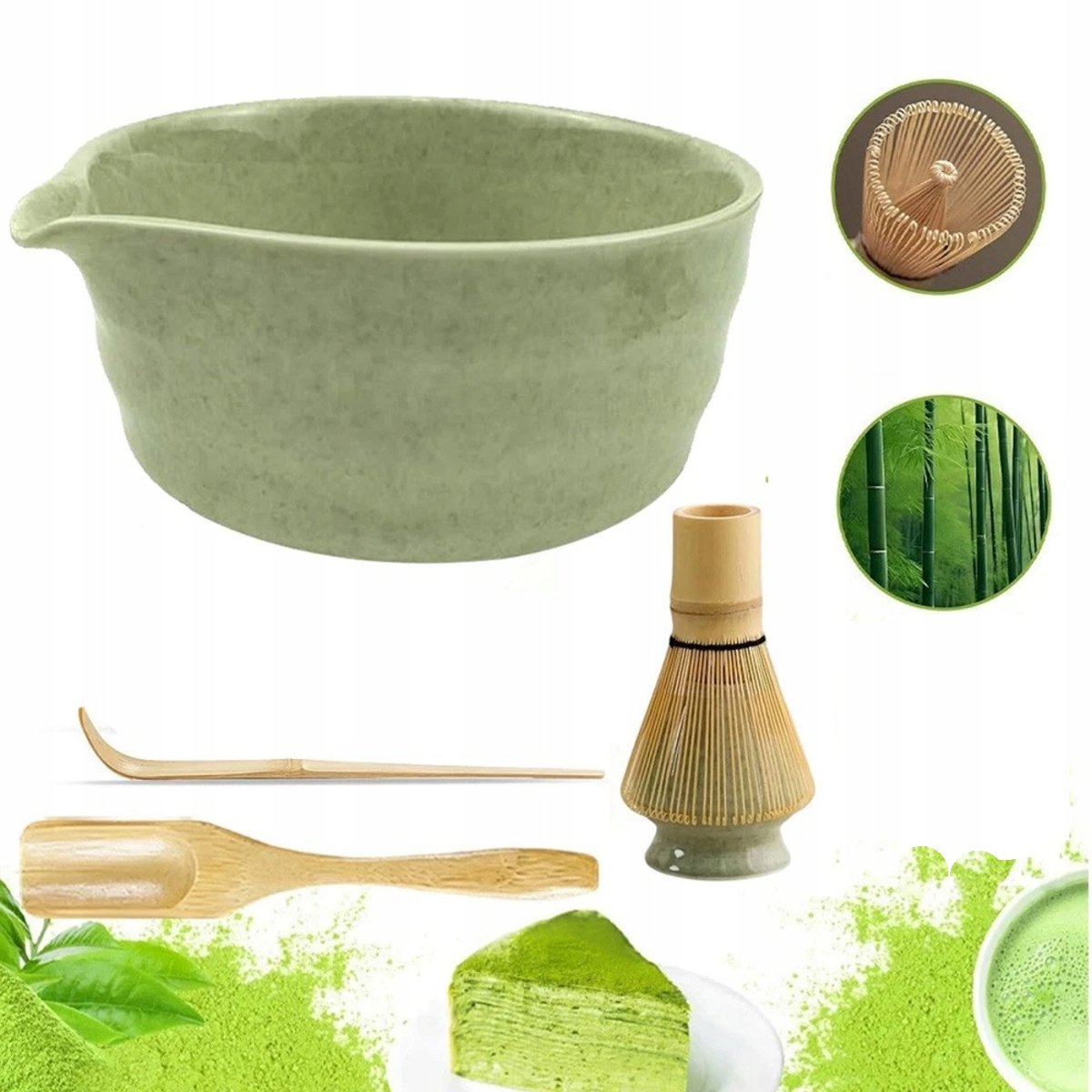 Zestaw do Japońskiej Herbaty Matcha, Robienia Matchy Zielony Ceramiczny