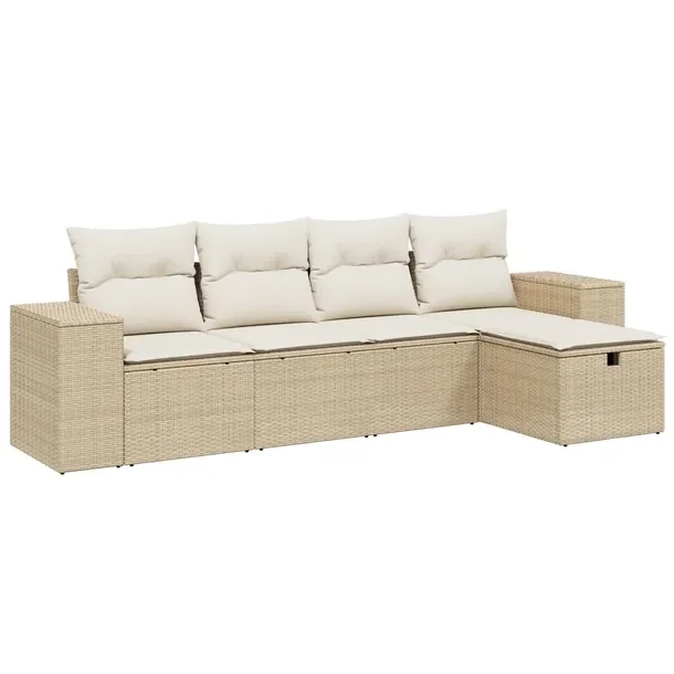 Zestaw mebli ogrodowych z rattanu PE, beżowy, wymiary: 55-83 x 62 x 69 cm