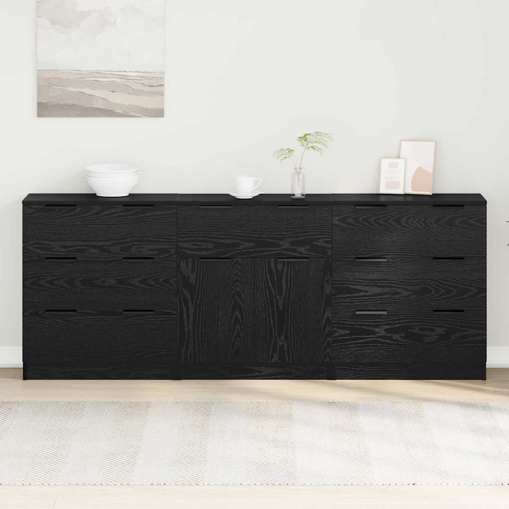 vidaXL Bufet 3 pcs Czarny dąb 60 x 30 x 70 cm Materiał drewnopochodny