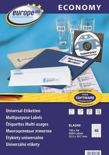 Avery Zweckform Etykieta uniwersalna Economy Europe100 ELA049 rozmiar 52,5 x 29,7 mm 4000 etykie ELA049 - Papier do drukarek - miniaturka - grafika 1