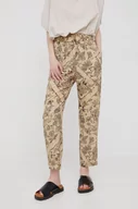 Spodnie damskie - Sisley spodnie damskie kolor beżowy proste high waist - miniaturka - grafika 1