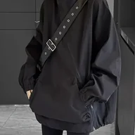 Kurtki damskie - TEMU Kurtka Damska Czarna Wiatroszczelna z Kapturem – Casual, Luźny Fason z Kieszeniami, Długi Rękaw na Zamek, Uniwersalne Warstwowanie, Moda - miniaturka - grafika 1