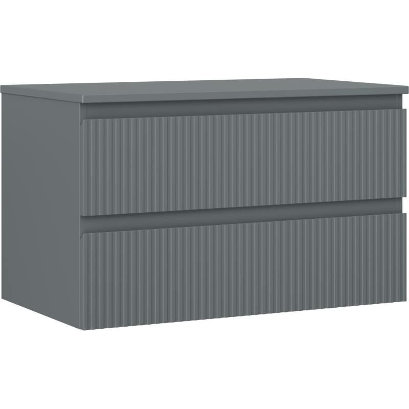 Mexen Rivel szafka łazienkowa podumywalkowa 80 cm z blatem, 2 szuflady, ryflowana , grafit mat - 91A20-08047-2-BFFC66
