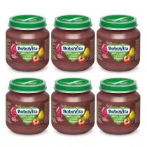 BoboVita Jabłka jagody i gruszki Williamsa po 4 miesiącu Zestaw 6 x 125 g - Desery dla dzieci - miniaturka - grafika 1