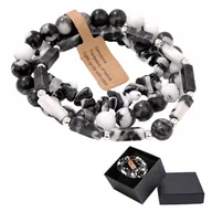 Bransolety męskie - Zestaw 3 x Bransoletka Męska 5-8 mm Kamień Czarno Biały Zebra Black Zebra - miniaturka - grafika 1