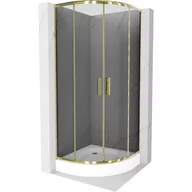Kabiny prysznicowe - Mexen Rio kabina prysznicowa półokrągła 90x90 cm, grafit, złota + brodzik Rio, biały - miniaturka - grafika 1