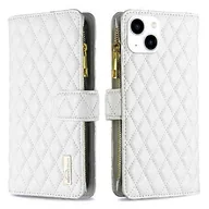Etui i futerały do telefonów - Do iPhone'a 15 Diamond Lattice Zipper Wallet Skórzane etui na telefon komórkowy z klapką Biały iPhone 15 - miniaturka - grafika 1