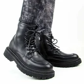 Botki damskie - BIG STAR OO274A124 botki damskie zimowe trapery ocieplane czarne - miniaturka - grafika 1