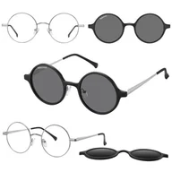 Okulary korekcyjne, oprawki, szkła - Okrągłe okulary pod korekcję z polaryzacyjną nakładką przeciwsłoneczną CLIP-MC100A-1 srebrne - miniaturka - grafika 1