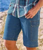 Spodnie sportowe męskie - Wygodne, jeansowe bermudy bojówki ze stretchem Mężczyzna Atlas For Men - Kolor : Niebieski - Rozmiar : 4XL - miniaturka - grafika 1