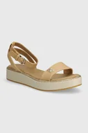 Sandały damskie - Tommy Hilfiger sandały LINEN WITH GOLD FLATFORM damskie kolor beżowy FW0FW08051 - miniaturka - grafika 1