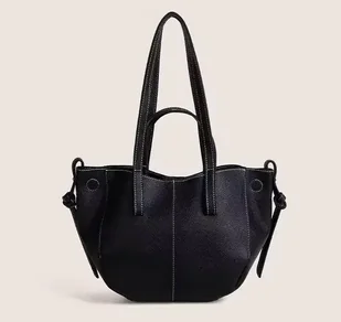 Skórzana mała torba shopper - Czarny - Torebki damskie - miniaturka - grafika 1