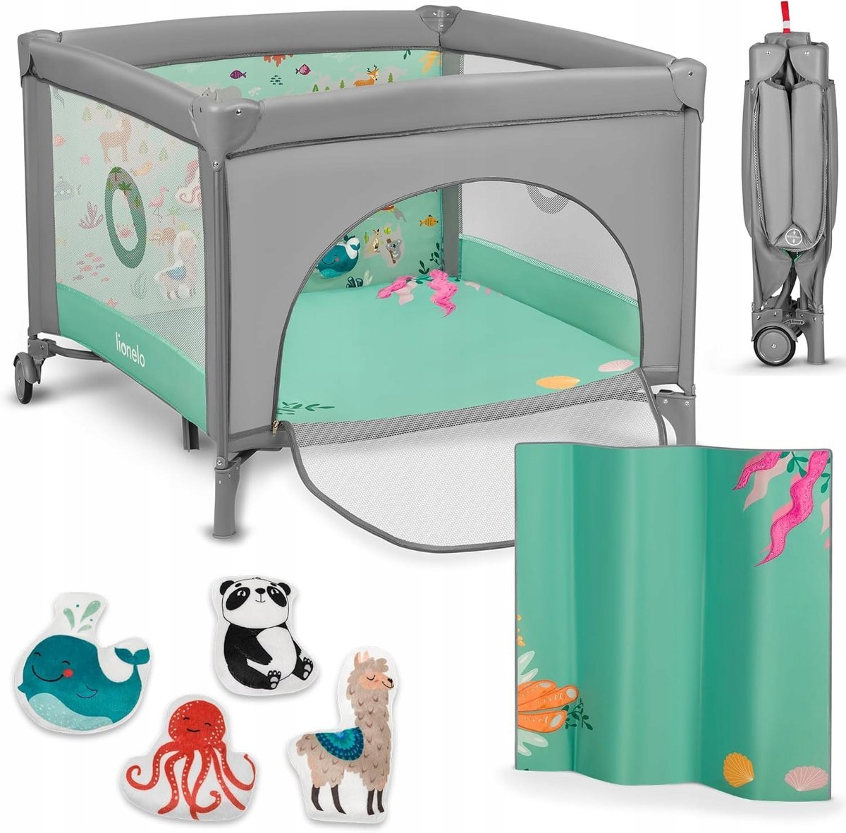 ŁÓŻECZKO TURYSTYCZNE 2W1 100x100CM Z MATERACEM I TORBĄ ZIELONE