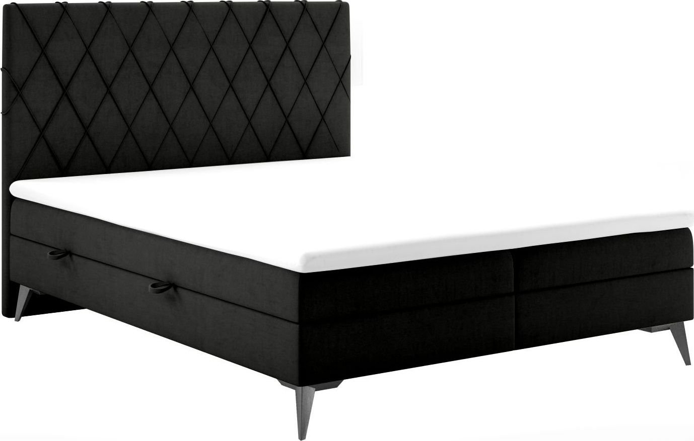 LAVERTO Łóżko kontynentalne IBETIO 180x200 czarne velvet z pojemnikiem