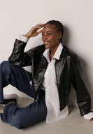 Kurtki damskie - Czarna Kurtka Ramoneska Bomberka Ściągana po Bokach Salanthe - miniaturka - grafika 1