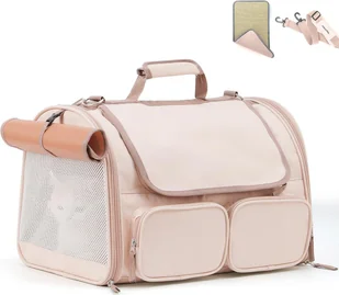 Transporter dla kota, mały transporter dla psa z 4 siatkowymi okienkami, 4 kieszenie do przechowywania, torba podróżna dla kota, zwijana osłona, róż.. - Transportery dla kotów - miniaturka - grafika 1