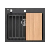 Zlewozmywaki - QUADRON Zlewozmywak (59,5x50) KURT 110 czarny, elementy stalowe, Dozownik, Qmata, Deska HCQK5052CZK - miniaturka - grafika 1