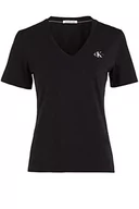 Koszulki i topy damskie - Calvin Klein Damska koszulka Micro Monologo Slim V-Neck S/S Knit Tops, Ck Black, 3XL, Ck czarny, 3XL - miniaturka - grafika 1