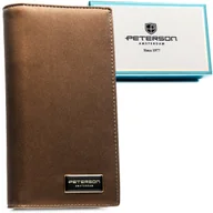 Portfele - Pionowy duży portfel damski typu piórnik na suwak i klips magnetyczny PETERSON skóra naturalna i ekologiczna brązowy elegancki rozbudowany na karty .. - miniaturka - grafika 1