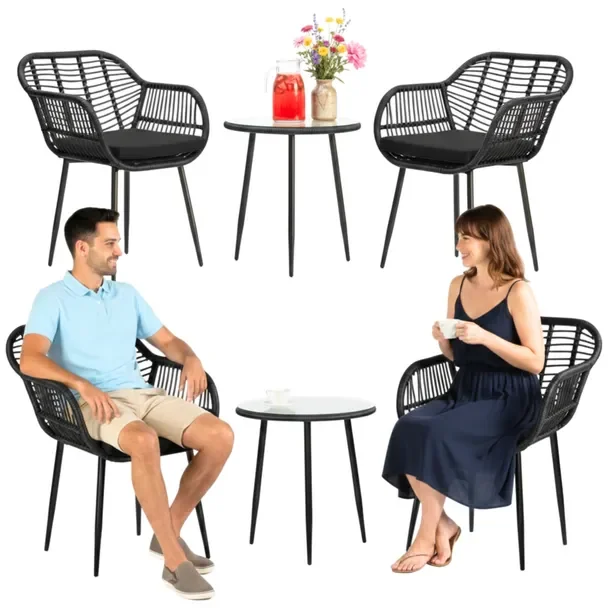 Zestaw Meble Ogrodowe Stolik Kawowy Krzesła Technorattan Balkon Do Ogrodu
