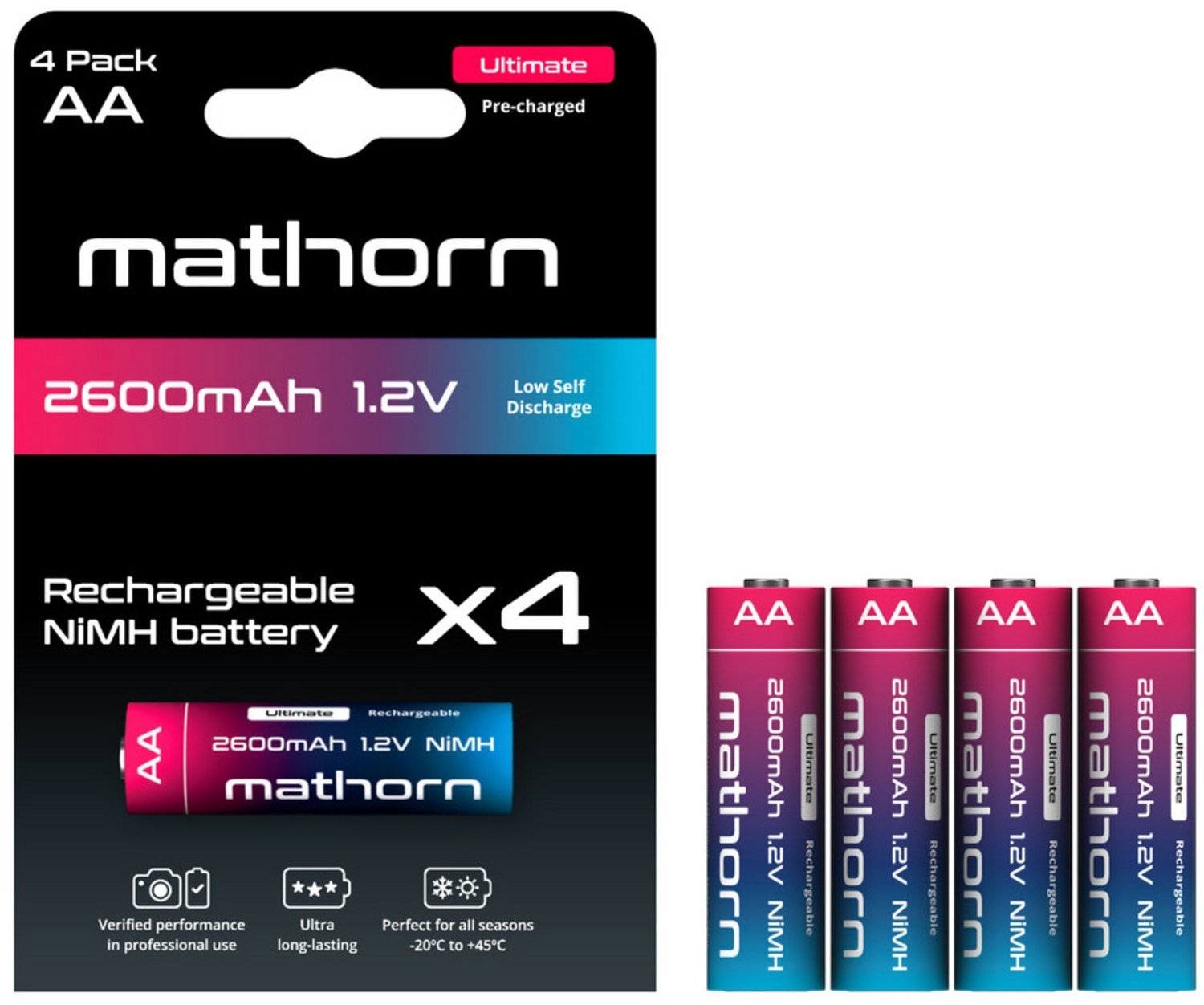 Zestaw akumulatorów Mathorn Ultimate AA NiMH 2600 mAh HR6 1.2V 4szt MB-AA2600NH-4P