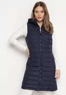 Kamizelki damskie - Granatowa Kamizelka Pikowana z Odpinanym Kapturem Alaritha - miniaturka - grafika 1