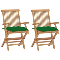 Fotele i krzesła ogrodowe - vidaXL Krzesła ogrodowe z zielonymi poduszkami, 2 szt., drewno tekowe! 3062507 - miniaturka - grafika 1