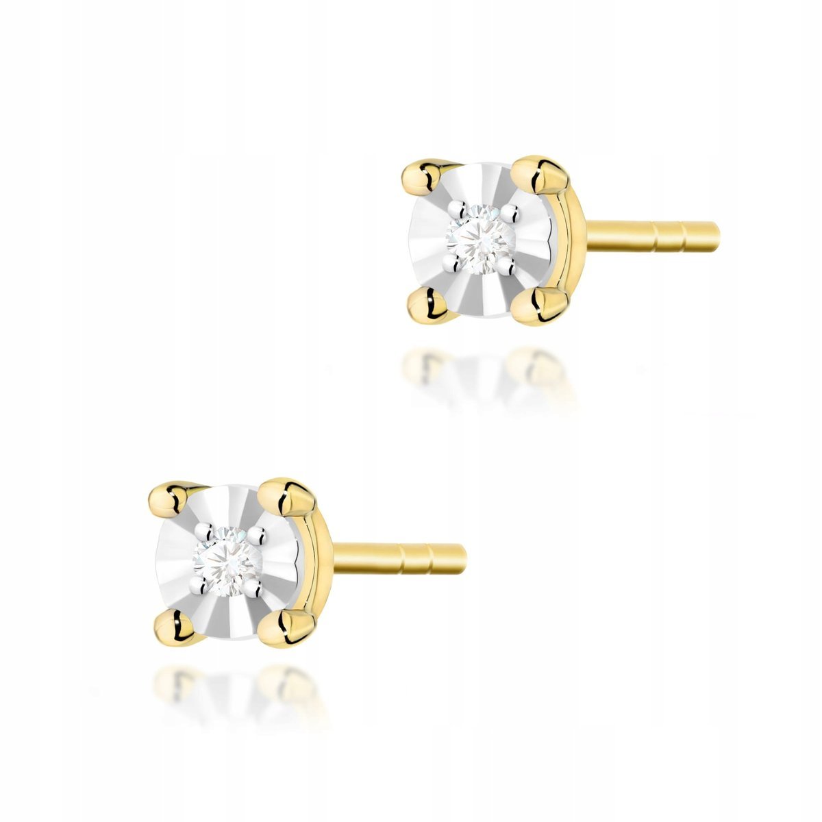 Złote kolczyki 585 białe złoto brylanty diamenty Walentynki 0.8g prezent