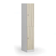 Szafki biurowe - Szafka ubraniowa ze schowkami, 2 schowki, 1850 x 300 x 500 mm, zamek obrotowy, drzwi laminowane, dąb naturalny - miniaturka - grafika 1