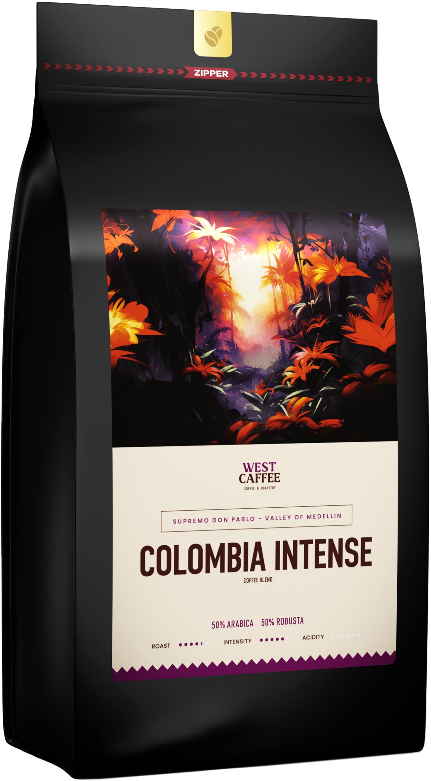 Kawa ziarnista West Caffee Kawa ziarnista Colombia Intense 1kg Strong Espresso Blend świeżo wypalona