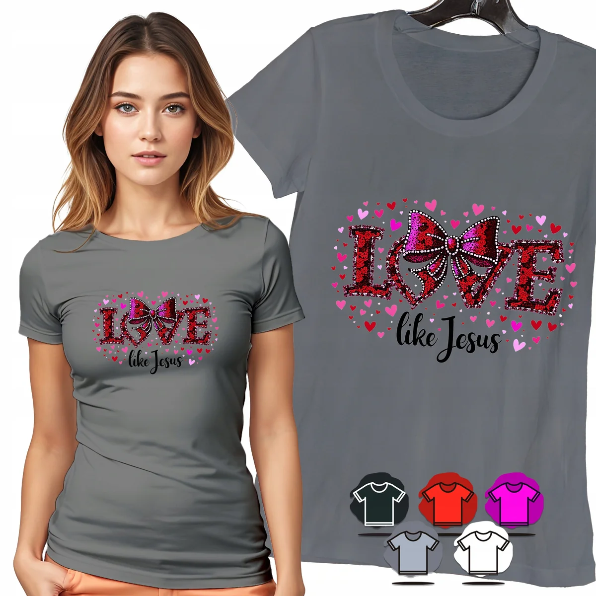 KOSZULKA DAMSKA T-SHIRT - LOVE LIKE JESUS PANTERKA SERCA WIARA WZÓR - XXL