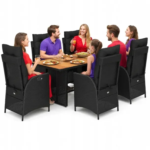 Zestaw Mebli Ogrodowych Rattan PE Czarny 190x80x74 cm + 6 Krzeseł