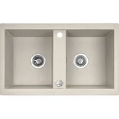 Zlewozmywaki - Laveo Barbados zlewozmywak granitowy 78x48 cm 2-komorowy beżowy SBB420T - miniaturka - grafika 1