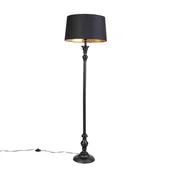 Lampy stojące - QAZQA Klasyczna lampa podłogowa czarna klosz bawełniany czarno-złoty 45cm - Classico - miniaturka - grafika 1