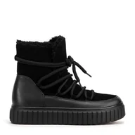 Półbuty męskie - Damskie botki ze skóry zamszowej z futerkiem czarne - miniaturka - grafika 1