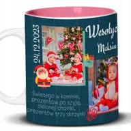 Kubki - Kubek Z Nadrukiem WESOŁYCH ŚWIĄT Imiona Biało Różowy Kreator - miniaturka - grafika 1