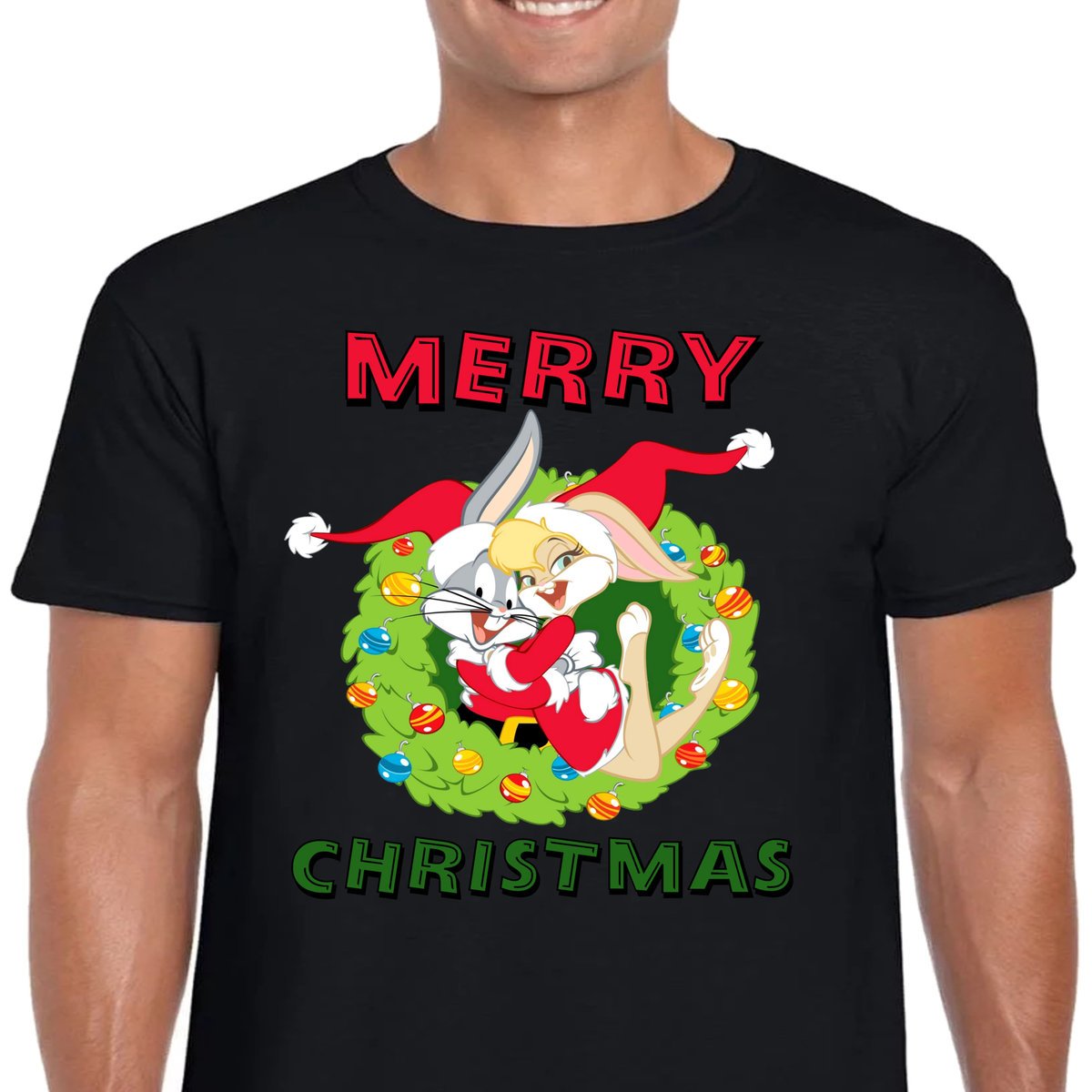 ŚWIĄTECZNA ŚMIESZNA KOSZULKA LOONEY TUNES KRÓLIK BUGS LOLA CZARNA S 3368