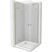 Kabiny prysznicowe - Mexen Roma Duo kabina prysznicowa uchylna 80x80 cm, transparent, złota + brodzik Flat - miniaturka - grafika 1